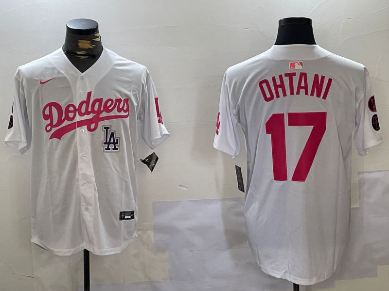 Men Los Angeles Dodgers #17 Ohtani White pink joint name 2024 Nike MLB Jersey style 10277->los angeles dodgers->MLB Jersey